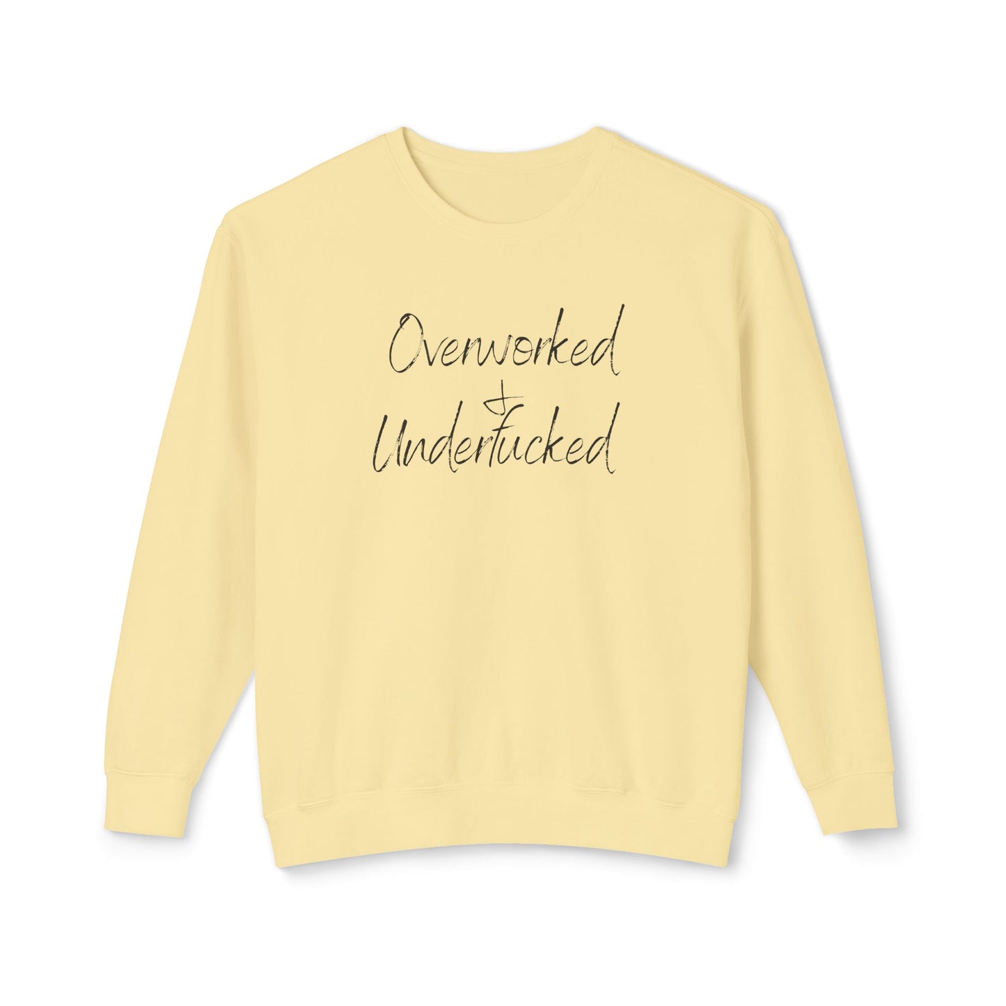 Overworked & Underducked Unisex Lightweight Crewneck Sweatshirt, Relaxed Fit, Gift for Busy Professionals, Cozy Lounge Wear, Everyday Casual