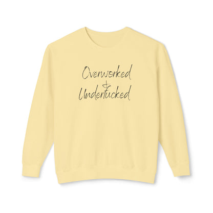Overworked & Underducked Unisex Lightweight Crewneck Sweatshirt, Relaxed Fit, Gift for Busy Professionals, Cozy Lounge Wear, Everyday Casual