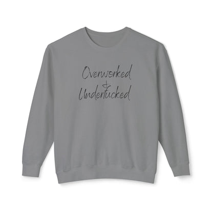 Overworked & Underducked Unisex Lightweight Crewneck Sweatshirt, Relaxed Fit, Gift for Busy Professionals, Cozy Lounge Wear, Everyday Casual