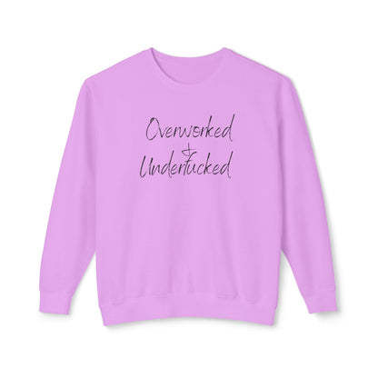 Overworked & Underducked Unisex Lightweight Crewneck Sweatshirt, Relaxed Fit, Gift for Busy Professionals, Cozy Lounge Wear, Everyday Casual