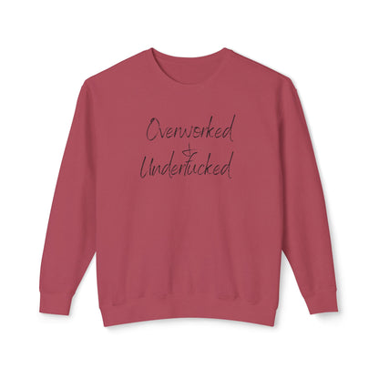 Overworked & Underducked Unisex Lightweight Crewneck Sweatshirt, Relaxed Fit, Gift for Busy Professionals, Cozy Lounge Wear, Everyday Casual