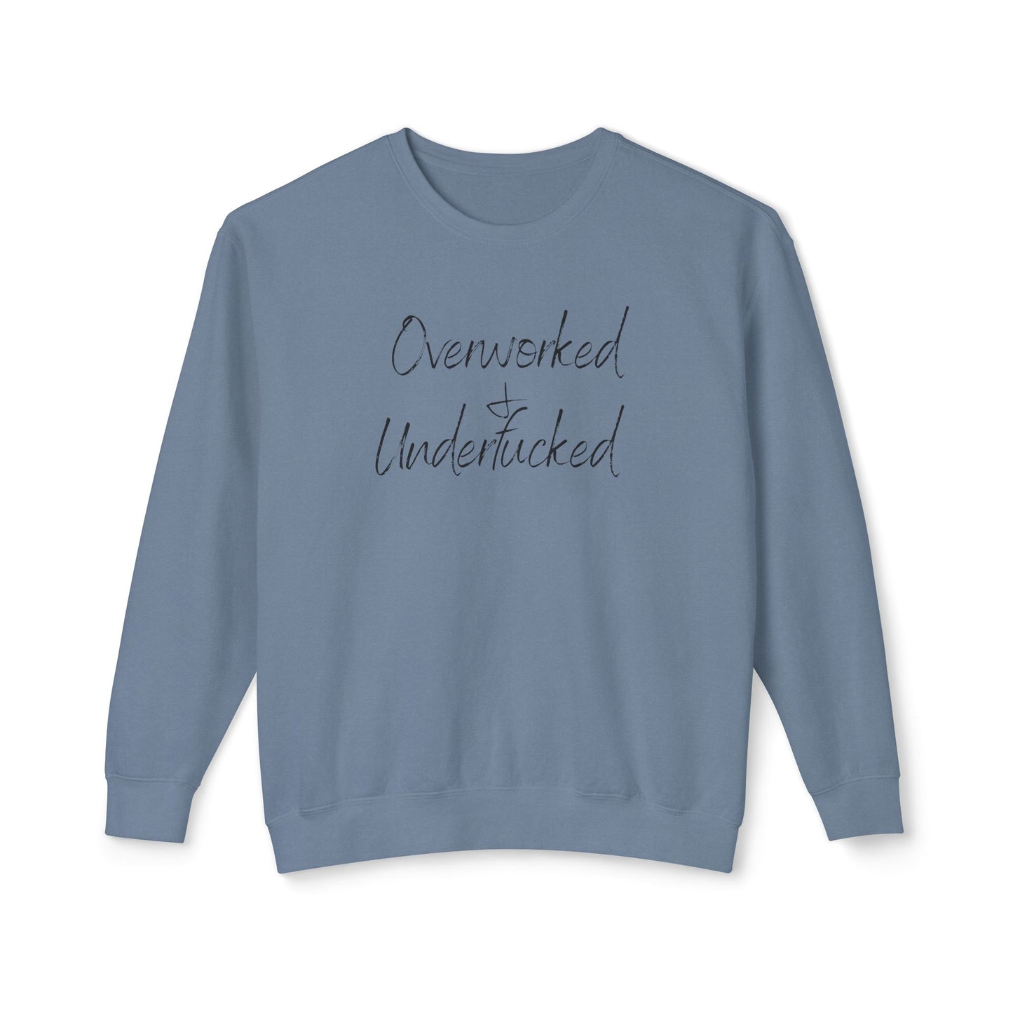 Overworked & Underducked Unisex Lightweight Crewneck Sweatshirt, Relaxed Fit, Gift for Busy Professionals, Cozy Lounge Wear, Everyday Casual