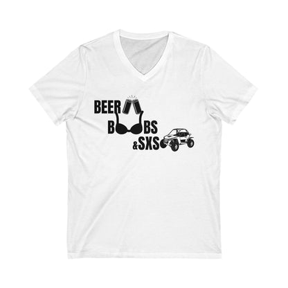 Beer, Boobs & SXS V-Neck Tee - Unisex Fun Graphic T-Shirt for Off-Road Lovers