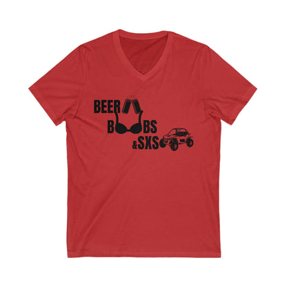 Beer, Boobs & SXS V-Neck Tee - Unisex Fun Graphic T-Shirt for Off-Road Lovers
