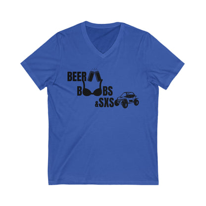 Beer, Boobs & SXS V-Neck Tee - Unisex Fun Graphic T-Shirt for Off-Road Lovers