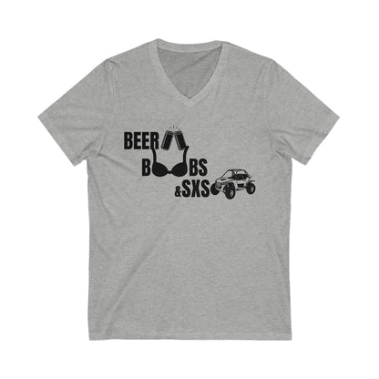 Beer, Boobs & SXS V-Neck Tee - Unisex Fun Graphic T-Shirt for Off-Road Lovers