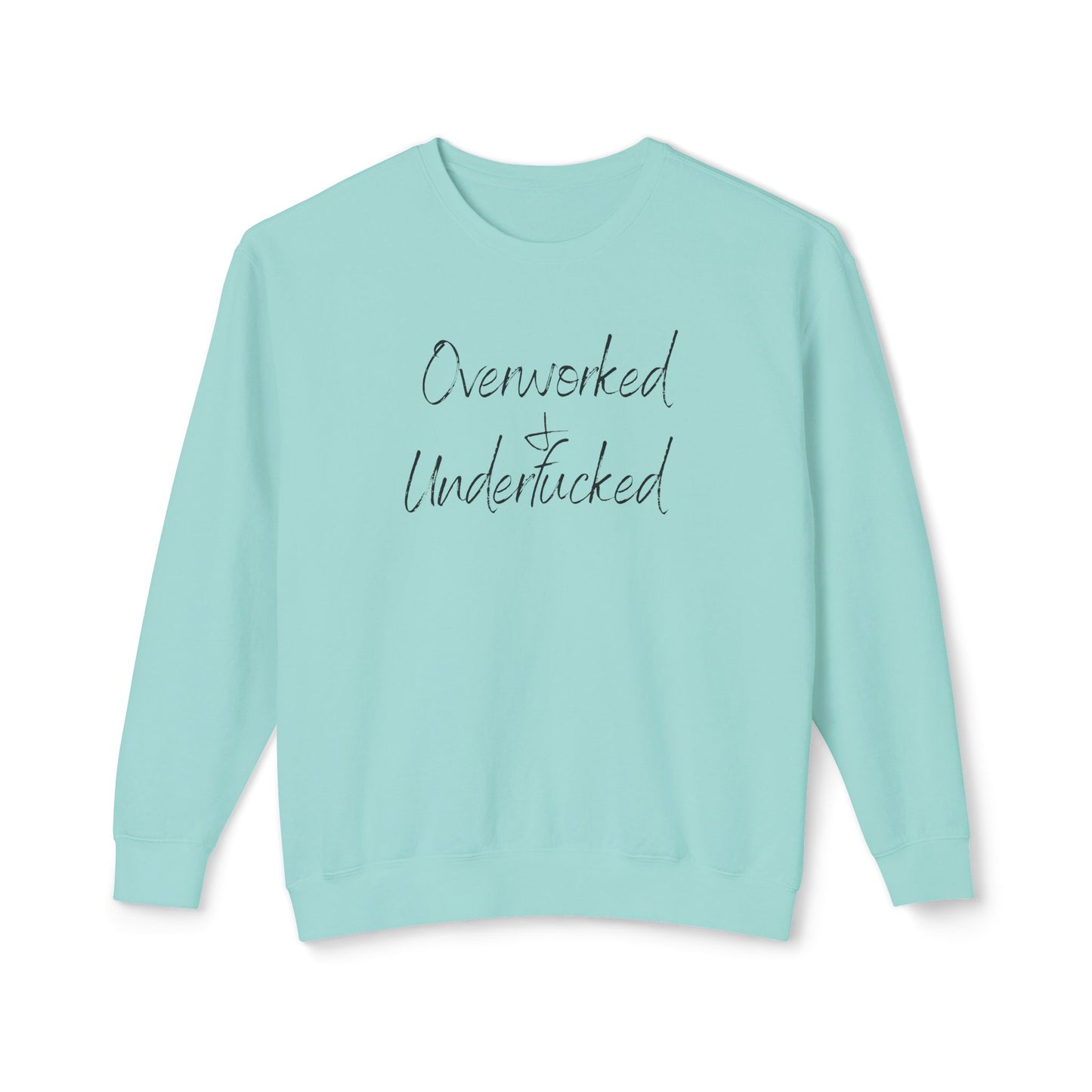 Overworked & Underducked Unisex Lightweight Crewneck Sweatshirt, Relaxed Fit, Gift for Busy Professionals, Cozy Lounge Wear, Everyday Casual