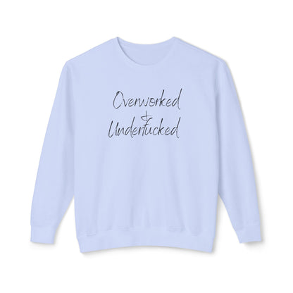 Overworked & Underducked Unisex Lightweight Crewneck Sweatshirt, Relaxed Fit, Gift for Busy Professionals, Cozy Lounge Wear, Everyday Casual