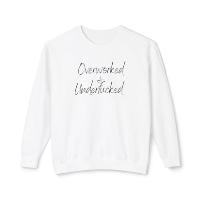 Overworked & Underducked Unisex Lightweight Crewneck Sweatshirt, Relaxed Fit, Gift for Busy Professionals, Cozy Lounge Wear, Everyday Casual