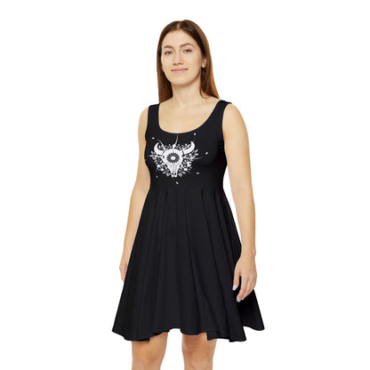 Floral Skull Design- Bohemian Women's Skater Dress