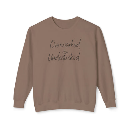 Overworked & Underducked Unisex Lightweight Crewneck Sweatshirt, Relaxed Fit, Gift for Busy Professionals, Cozy Lounge Wear, Everyday Casual