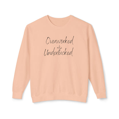 Overworked & Underducked Unisex Lightweight Crewneck Sweatshirt, Relaxed Fit, Gift for Busy Professionals, Cozy Lounge Wear, Everyday Casual
