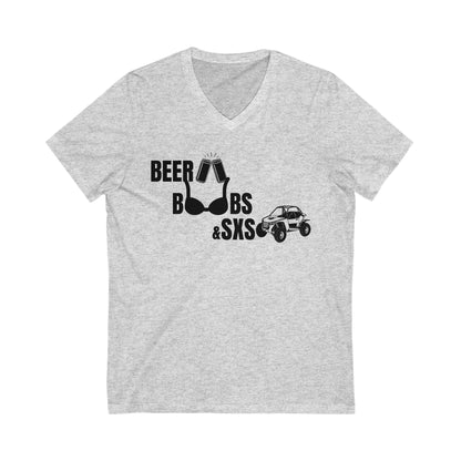 Beer, Boobs & SXS V-Neck Tee - Unisex Fun Graphic T-Shirt for Off-Road Lovers