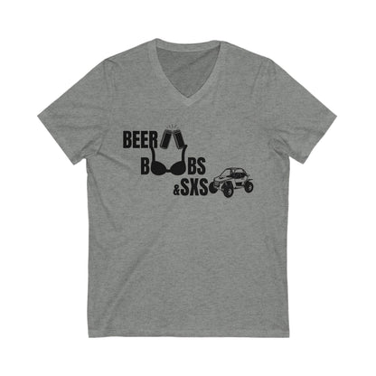 Beer, Boobs & SXS V-Neck Tee - Unisex Fun Graphic T-Shirt for Off-Road Lovers